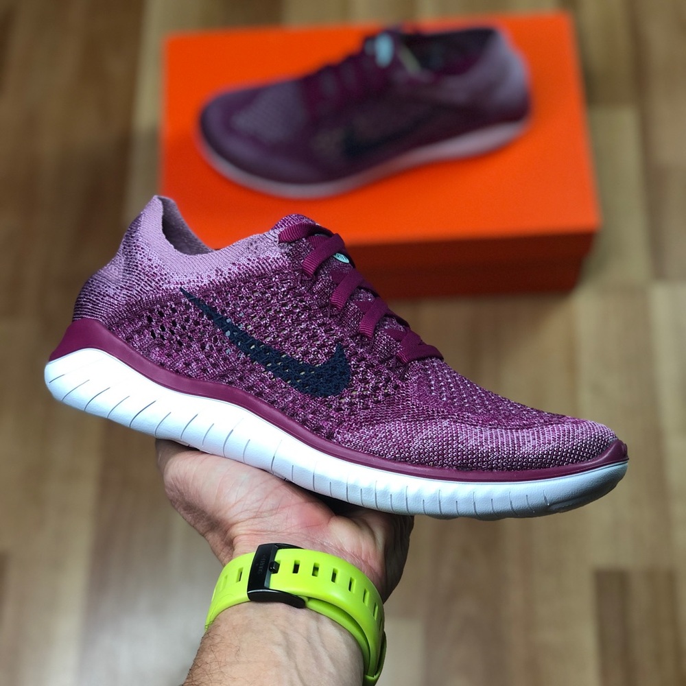 Nike Women's Maroon/Purple Knit Running Shoes with Black Swoosh